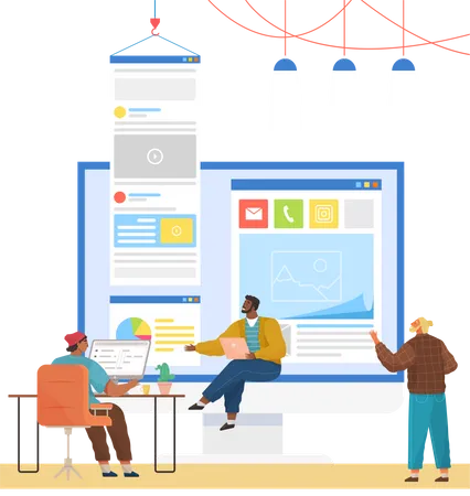 Desenvolvedores da Web trabalhando no design de sites  Ilustração