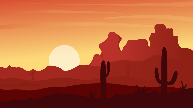Coucher de soleil sur le désert mexicain  Illustration