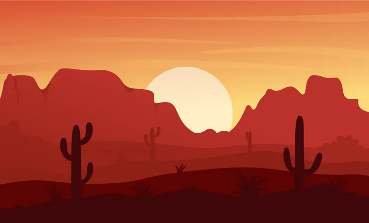 Coucher de soleil sur le désert mexicain  Illustration