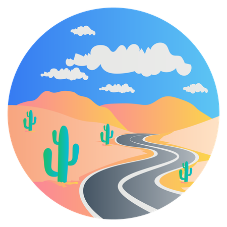 Desert road with landscape  Illustration