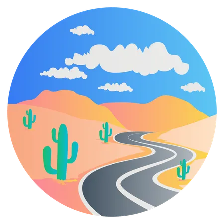 Desert road with landscape  Illustration