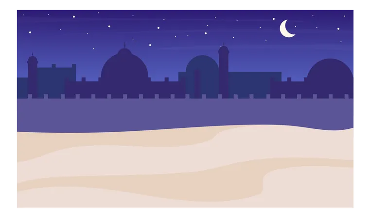 Desert town silhouette night scenery  Illustration