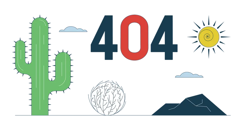 Desert wasteland with cactus 404 flash message  Illustration