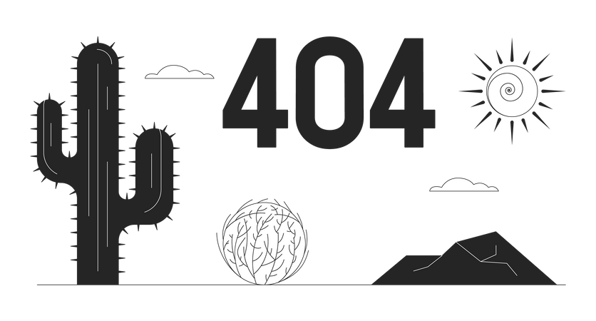 Desert wasteland with cactus 404 flash message  Illustration