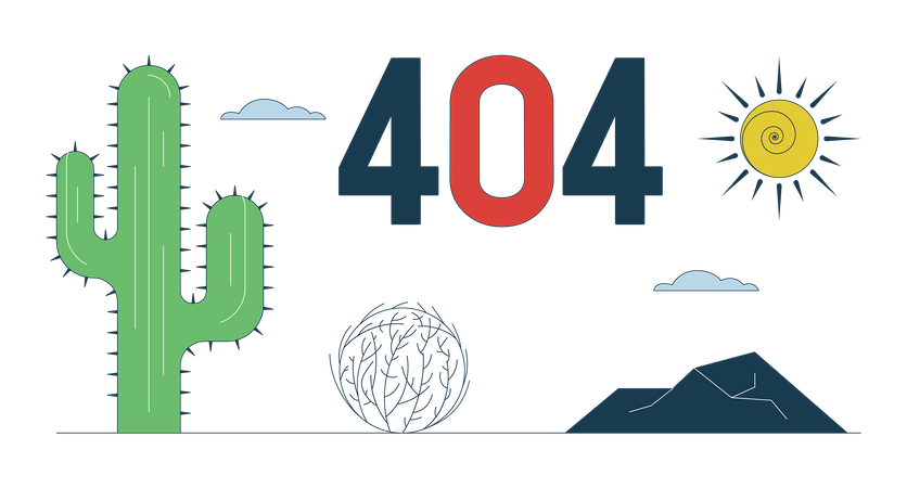 Páramo del desierto con mensaje flash de cactus 404  Ilustración