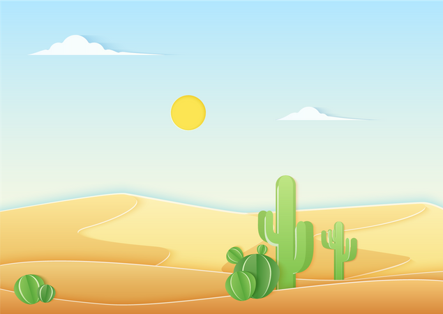 Desierto con sol brillante  Ilustración