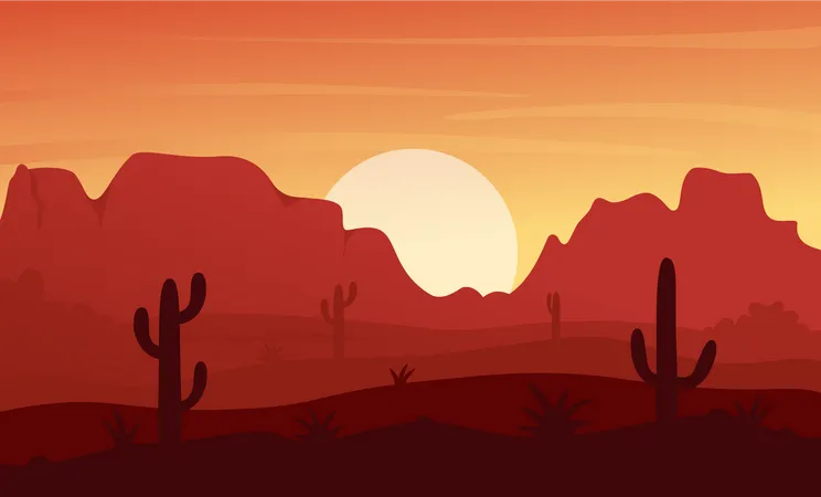 Atardecer en el desierto mexicano  Ilustración