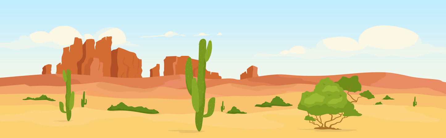 Desierto seco occidental durante el día  Ilustración