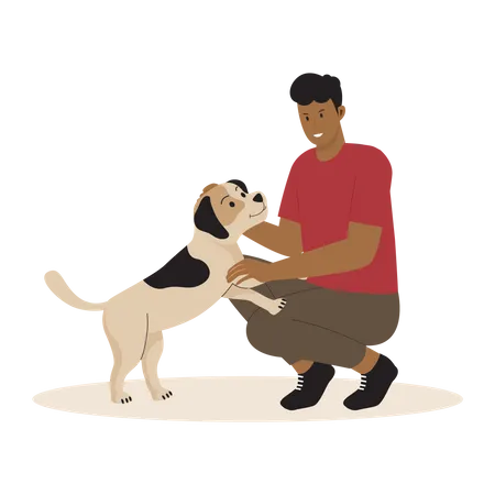 Design plat de personnes avec des chiens  Illustration