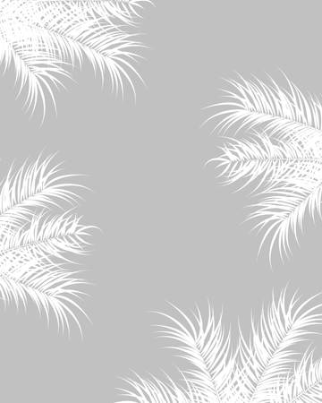 Design tropical avec feuilles de palmier blanches et plantes sur fond gris  Illustration