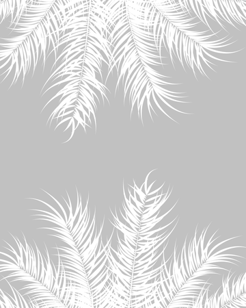 Design tropical avec feuilles de palmier blanches et plantes sur fond gris  Illustration