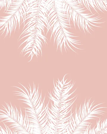 Design tropical avec feuilles de palmier blanches et plantes sur fond rose  Illustration