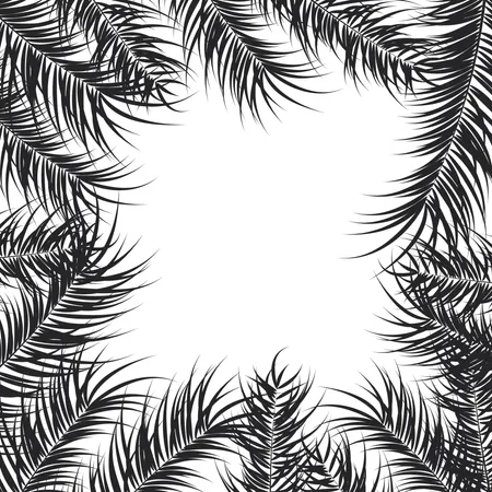 Design tropical avec feuilles de palmier noires et plantes sur fond blanc  Illustration