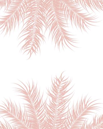 Design tropical avec feuilles de palmier roses et plantes sur fond blanc  Illustration