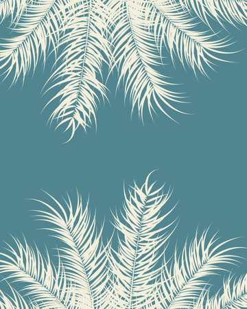 Design tropical avec feuilles de palmier vanille et plantes sur fond bleu  Illustration