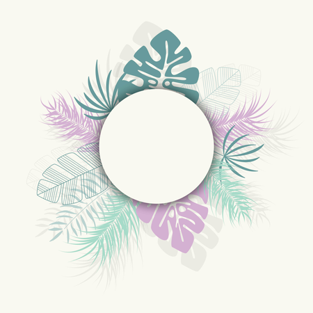 Design tropical avec feuilles de palmier colorées et plantes sur fond blanc avec place pour le texte  Illustration