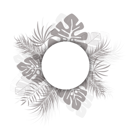 Design tropical avec feuilles de palmier noires et plantes sur fond blanc avec place pour le texte  Illustration