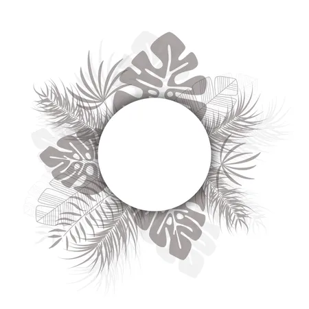 Design tropical avec feuilles de palmier noires et plantes sur fond blanc avec place pour le texte  Illustration