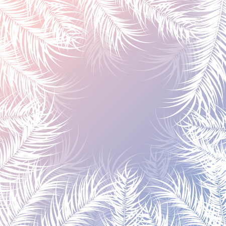 Design tropical com folhas de palmeira brancas e plantas em fundo gradiente  Ilustração
