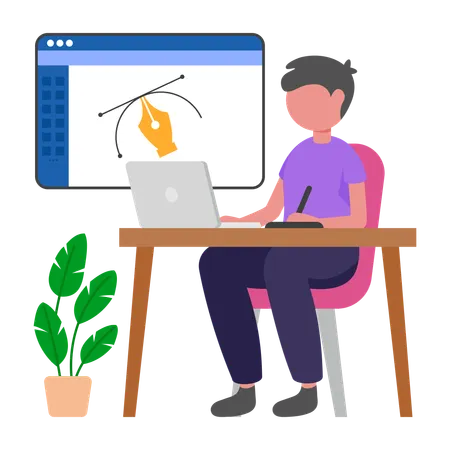 Designer Boy works on designing  Illustration