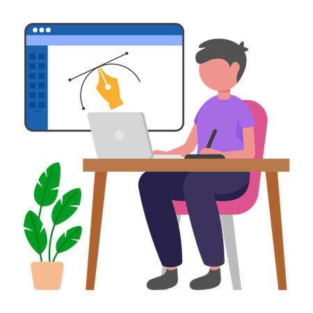 Designer Boy works on designing  Illustration