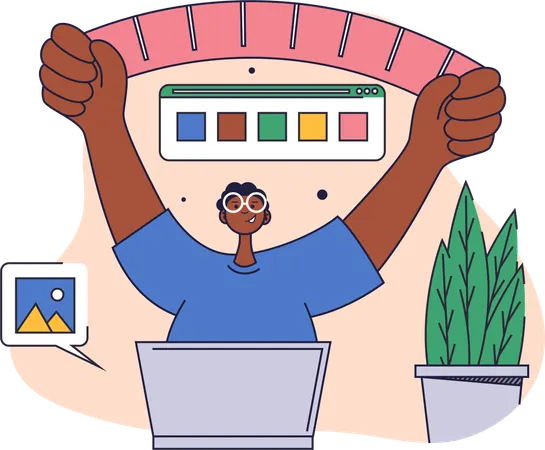 Designer chooses color from palette  Illustration