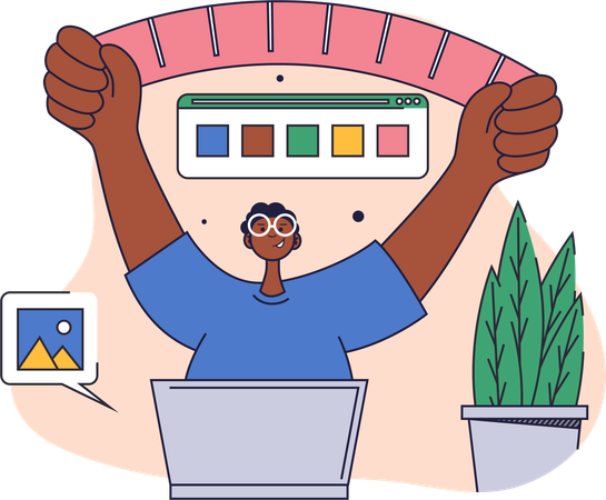 Designer chooses color from palette  Illustration