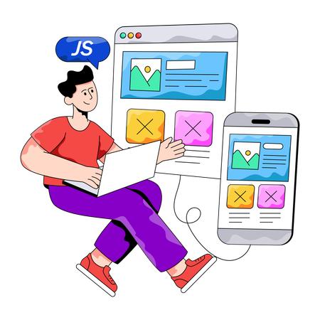 Designer creates Responsive Design for website  Illustration