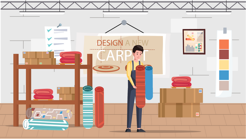 Designer de tapete masculino no trabalho  Ilustração