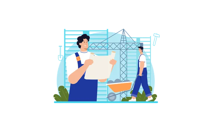 Constructor Web Banner Or Landing Page House And Road Building Process Workers Using Constructing Tools And Materials City Area Development Flat Vector Illustration Illustration