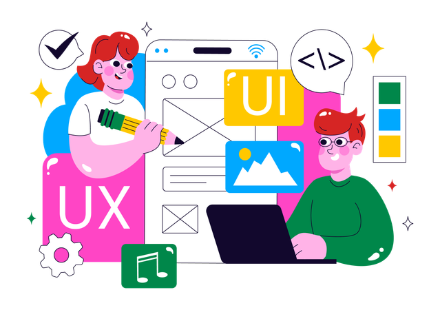 Designer designing Ui Ux Design  Illustration