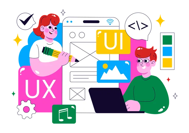 Designer designing Ui Ux Design  Illustration