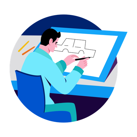 Designer doing car sketching  Illustration