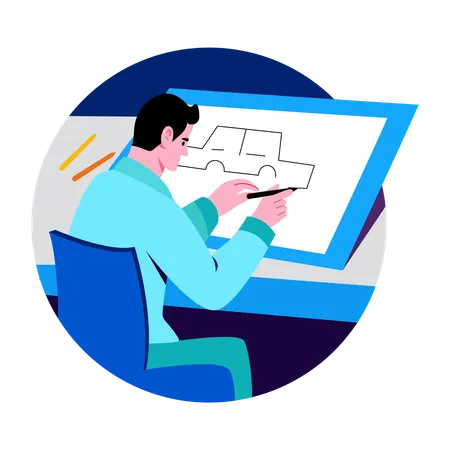 Designer doing car sketching  Illustration