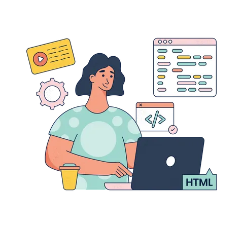 Designer doing Website Coding  Illustration