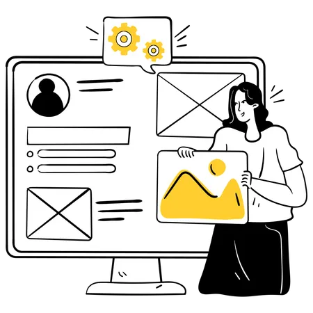 Designer explica web design de software  Ilustração