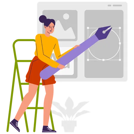 Designer feminina trabalhando em desenvolvimento de interface de usuário da web  Ilustração