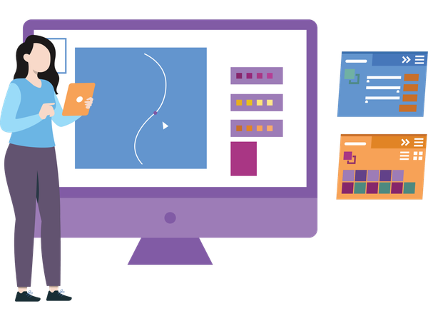 Designer gráfico criando design online  Ilustração
