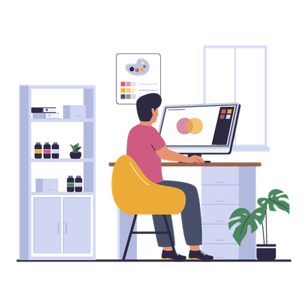 Designer gráfico masculino fazendo trabalho de design  Ilustração