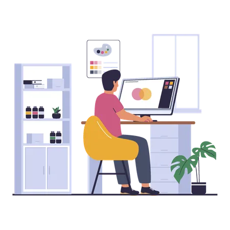 Designer gráfico masculino fazendo trabalho de design  Ilustração