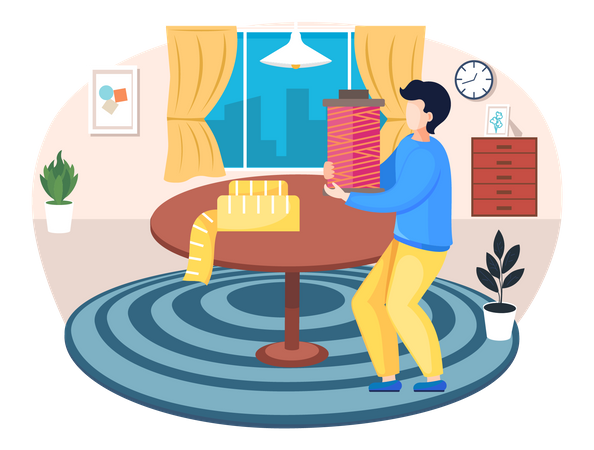 Designer holding skein of thread in hands  Illustration