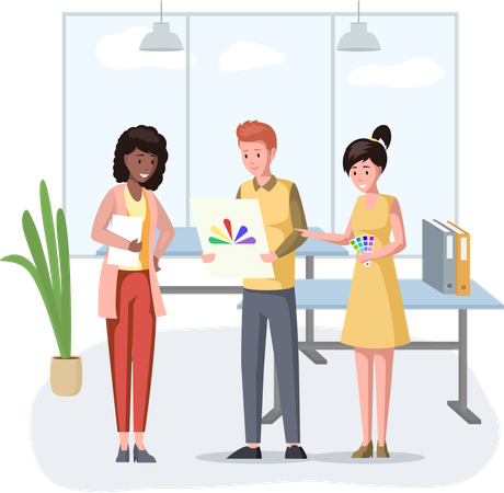 Designer In Creative Studio Choose Paint For Printing  Illustration