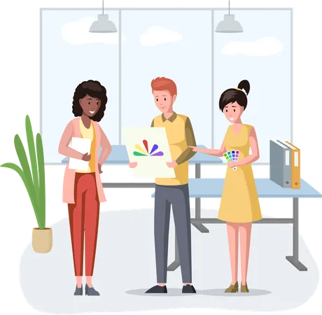 Designer In Creative Studio Choose Paint For Printing  Illustration
