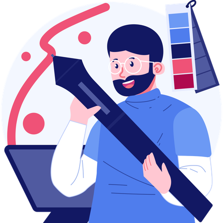 Designer making design using pen  Illustration