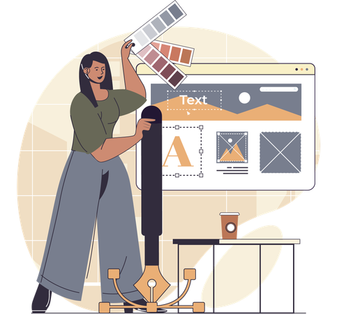 Designer selects color from palette  Illustration