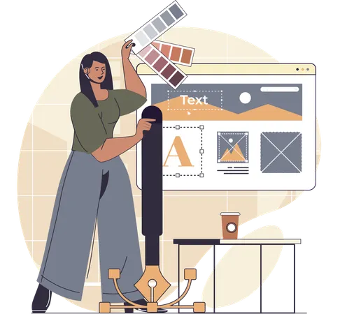 Designer selects color from palette  Illustration