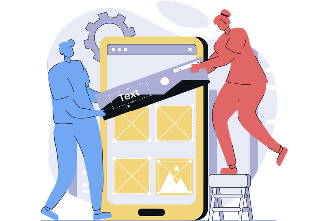 Designer sets up mobile user interface  Illustration
