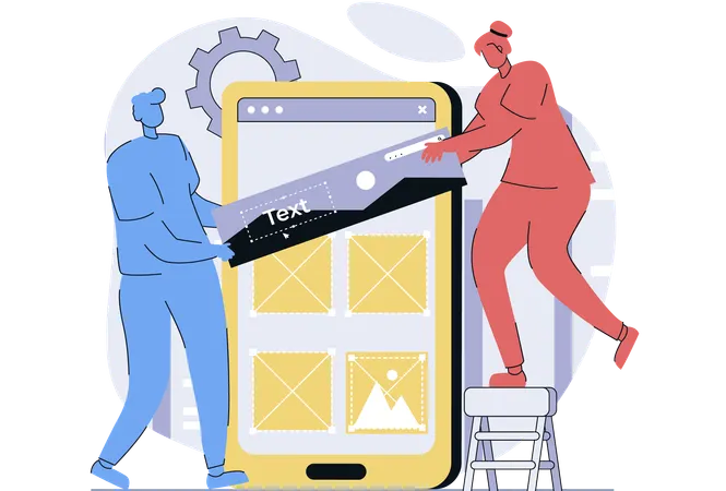 Designer sets up mobile user interface  Illustration