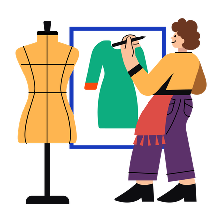 Designer sketching female dress  Illustration