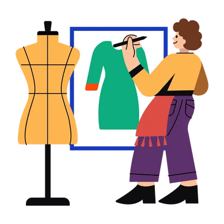 Designer sketching female dress  Illustration